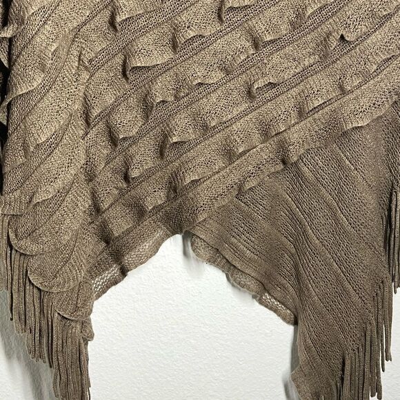Womens Knitted Poncho Ruffle Brown Bohemian Style One Size - Picture 6 of 10